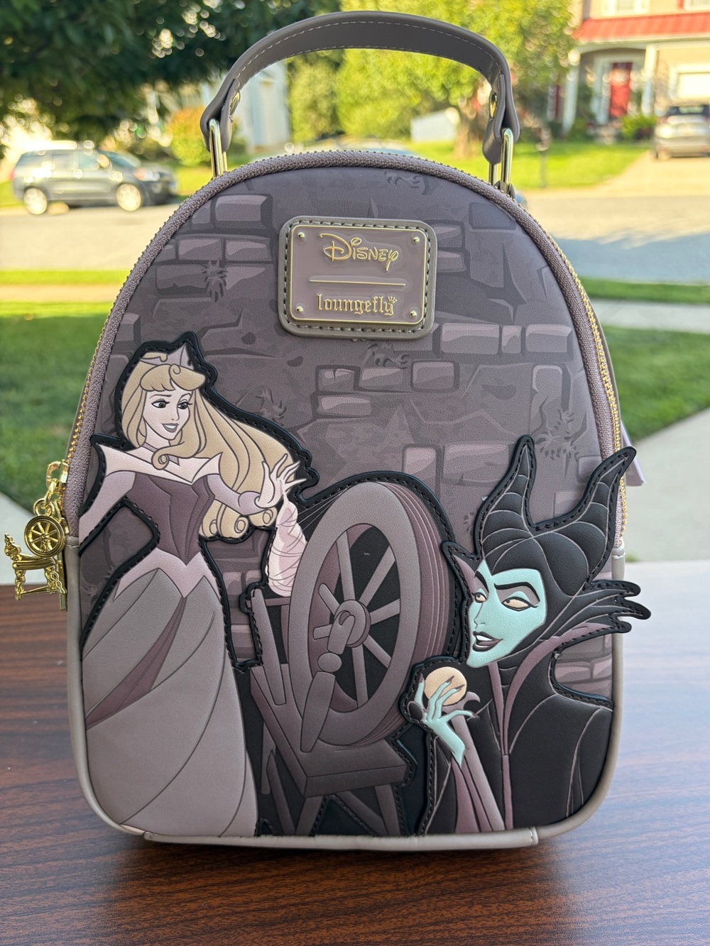 Loungefly Disney Sleeping Beauty Aurora Maleficent Spinning Wheel Mini Backpack